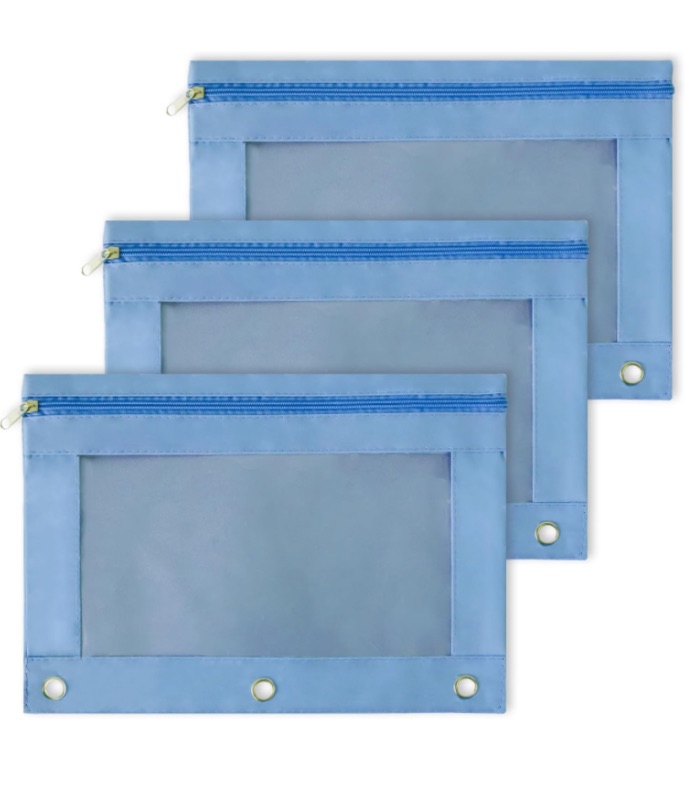 Photo 1 of **BUNDLE OF 5**3 Pack Pencil Pouches for 3 Ring, Binder Pencil Pouches with Clear Window Zipper Pencil Cases for Binder (Blue)