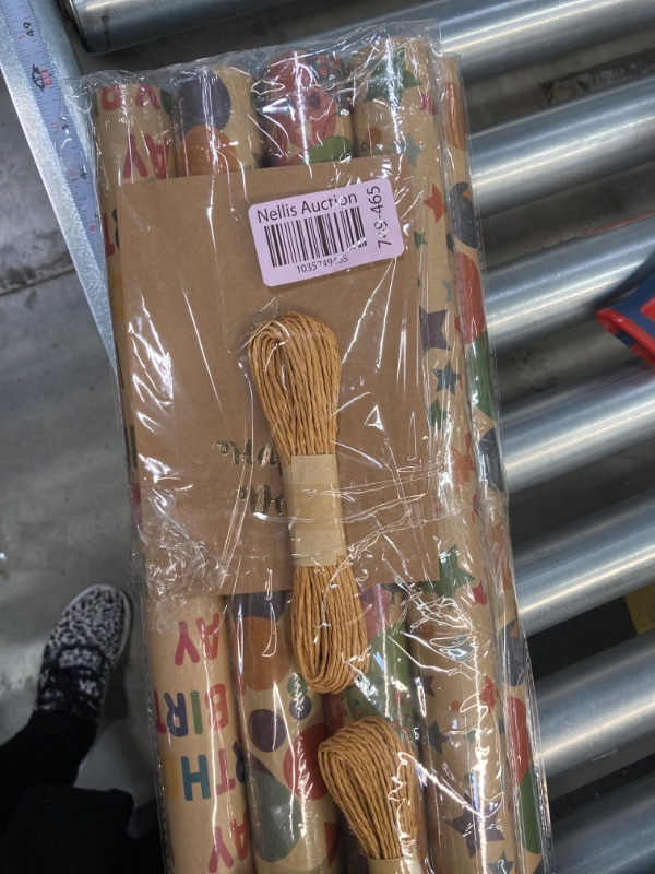 Photo 1 of 2 Packs-MUYEE Birthday Wrapping Paper Roll-4 Roll 43cm*3m Birthday Gift Wrap Set with String,Recyclable Kraft Present Wrapping Paper for Men Women Girl Boy