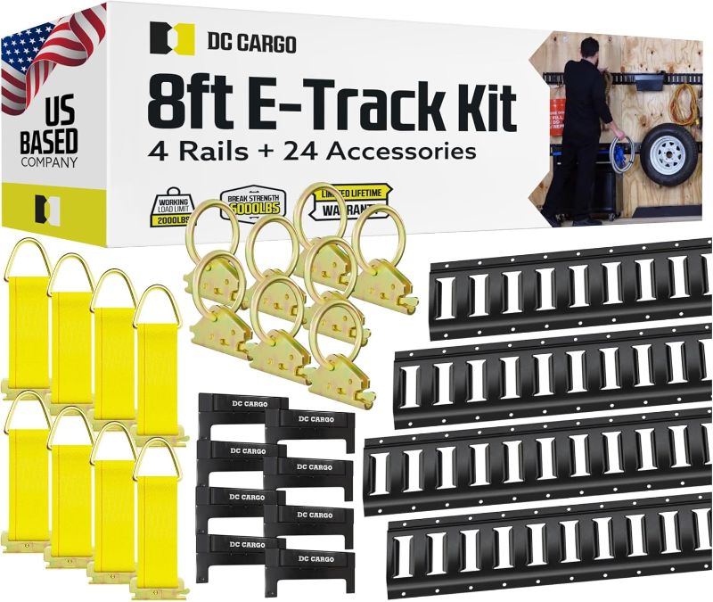 Photo 1 of ***see clerk notes***DC Cargo Mall E Track Rail Tie-Down Kit - 28 Piece Set Etrack kit -8' Rails, End Caps, Rope Tie Offs & O Ring Anchors - E track Accessories System Starter Kit for Securement in Trucks, Vans & Trailers