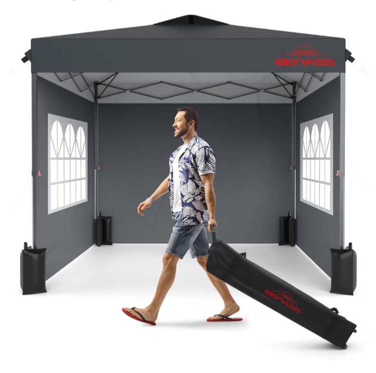 Photo 1 of 0x10 Pop Up Canopy with Sidewalls, Easy Up Canopy Tent, Heavy Duty Tents for Parties, One Person Set Up Event Tent, Grey