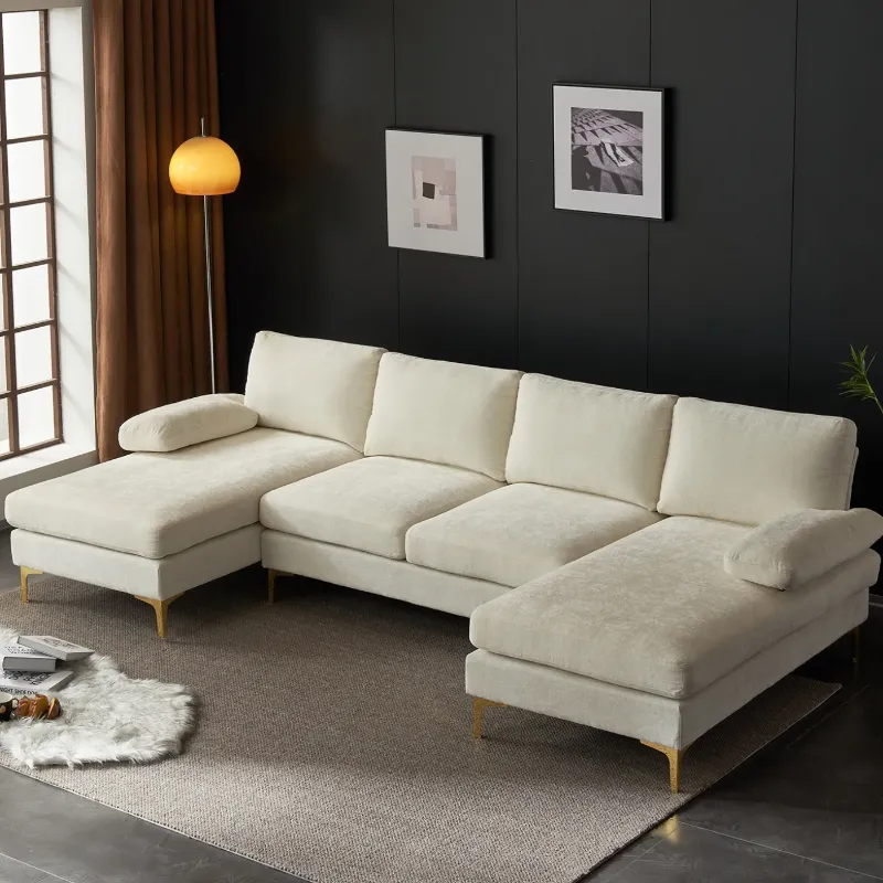 Photo 1 of **SEE NOTES**
Ktaxon Modern U-Shape Sectional Sofa 110 Chenille Fabric Sectional Couch Double Wide Chaise Lounge Couch with Metal Feet Beige