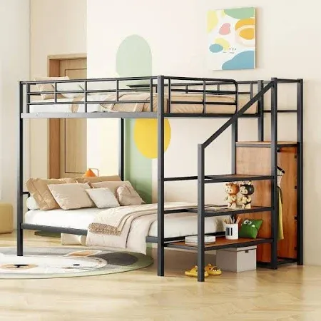Photo 1 of ***1 out of 2***over Metal Bunk Bed with Wood Lateral Storage Staircase and Built-in Wardrobe
