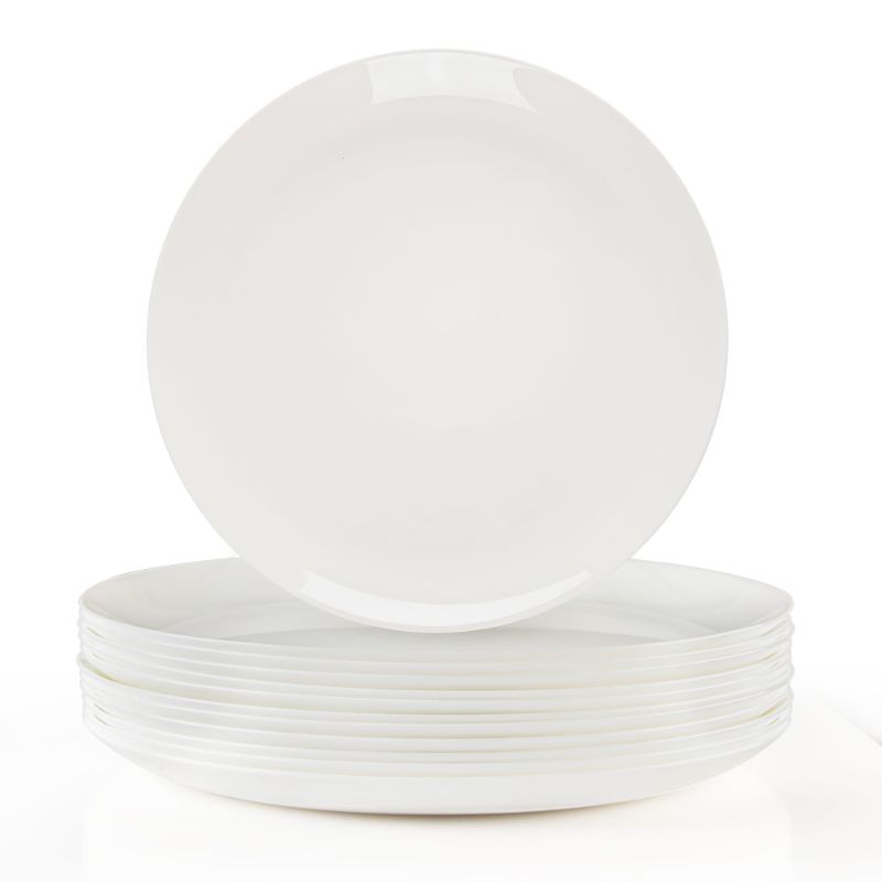 Photo 1 of Dinner Plates Set of 12, 10-1/2 inch Glass Salad Plate Set Scratch Resistant, Kitchen White Plates for Serving Dishes, Microwave and Dishwasher Safe 10-1/2 Inch 12 Piece