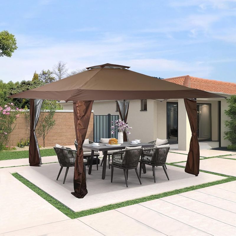 Photo 1 of * See notes* Pop Up Canopy Tent, Easy Up Instant Outdoor Canopy with Vented Top, Straight Legs, Wheeled Carry - Brown
