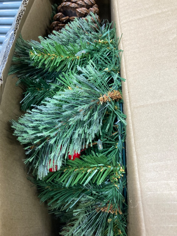 Photo 2 of 24" Prelit Colonial Fir Christmas Wreath with Pinecones and Berries White Lights - National Tree Company