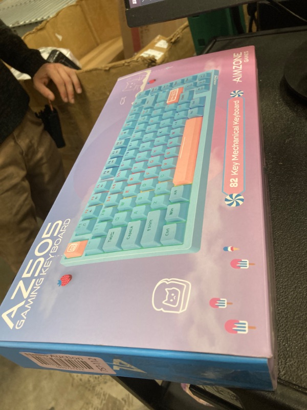 Photo 2 of Aimzone Mechanical Gaming Keyboard 75%, Compact Wired Keyboard, Small Portable 75 Percent RGB Mechanical Keyboard, Portable Mechanical Keyboard with LED and Mechanical Switches (Pink & Light Blue) Pink Mechanical