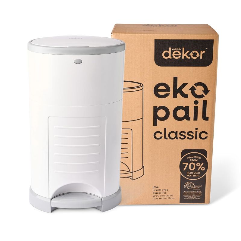 Photo 1 of Diaper Dekor EKO Classic Diaper Pail, White | ONLY Eco-Friendly Diaper Pail Made with 70% Recycled Materials | Hands-Free: Step–Drop–Done | Cost-Effective Refill System
