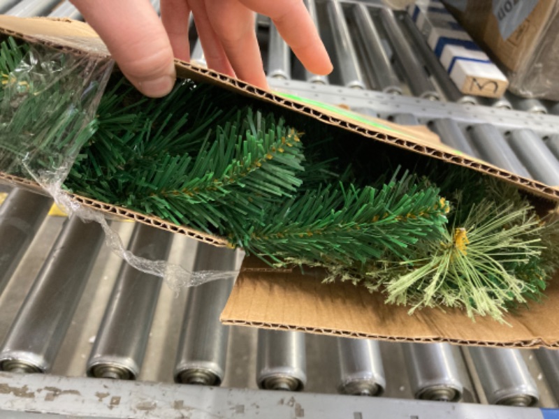 Photo 1 of 24 Inch Pre  Artificial Christmas Wreath With 40 LED Warm Yellow Lights And 140 PVC Tree Branch Tips With Timing Function, Green
