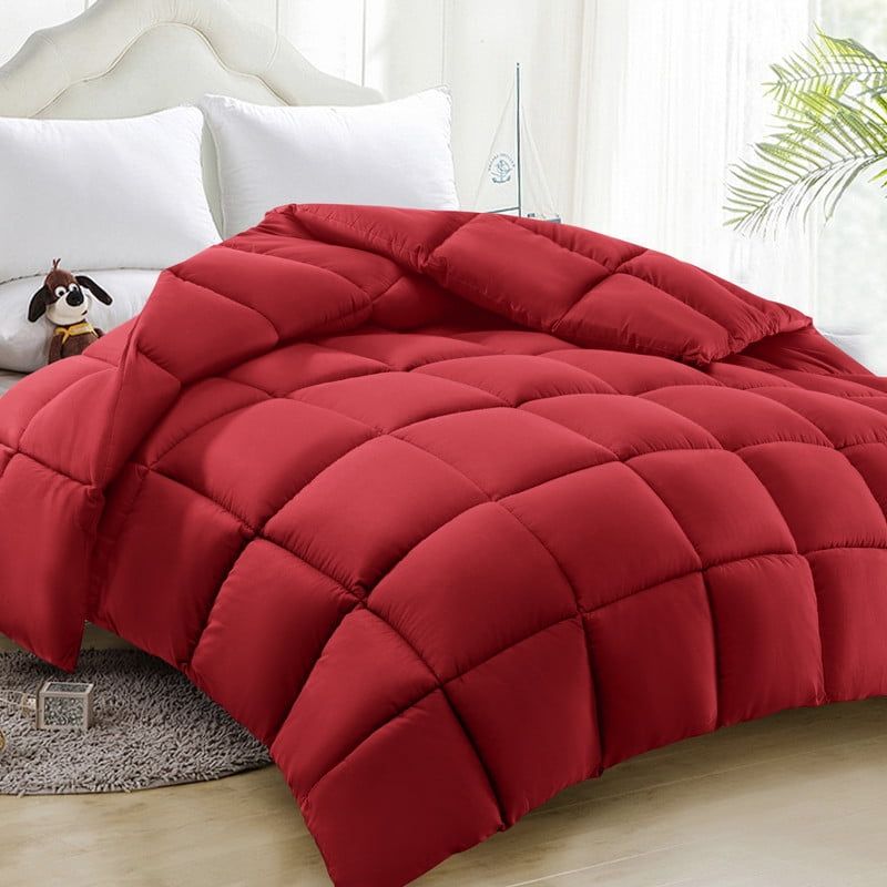 Photo 1 of Comforter King Red All Season Down Alternative, Cooling Quilted Duvet Insert, Bed Comforter with Corner Tabs, Washable Hypoallergenic Reversible Quilt
