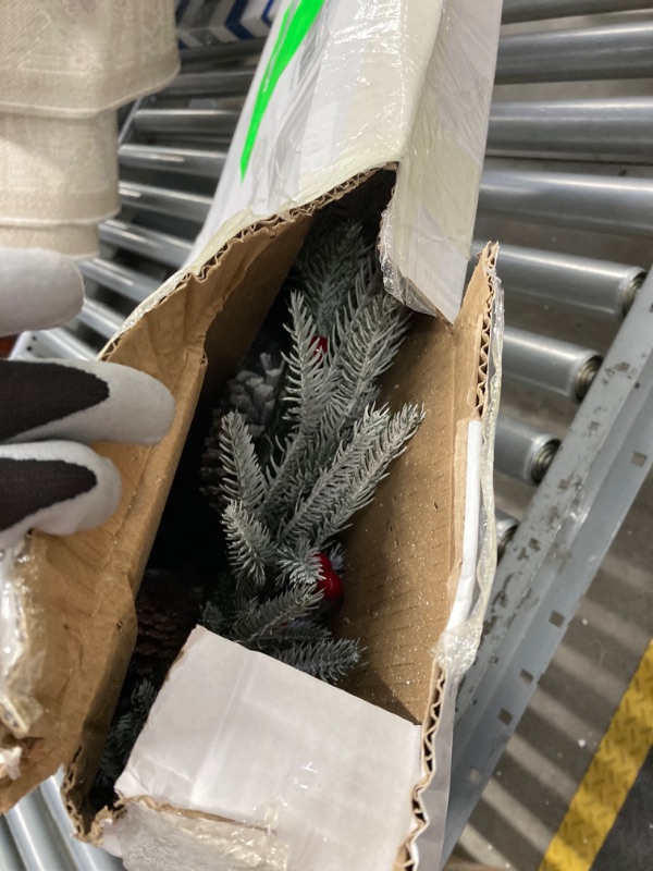 Photo 1 of 28in Artificial Christmas Wreath, Frosty Christmas wreath with Crestwood Spruce, Decorated with Pine Cones, Berry Clusters, Frosted Branches, Christmas Collection Green

