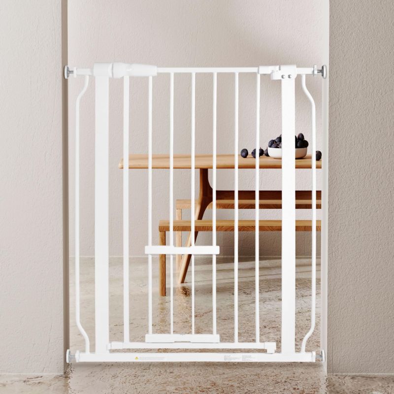 Photo 1 of BalanceFrom Easy Walk-Thru Safety Gate with Pet Door for Doorways and Stairways with Auto-Close/Hold-Open Features, 36-Inch Tall, Fits 29.1 - 33.8 Inch Openings, White
