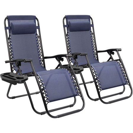 Photo 1 of ***Minor Damage*** Lacoo 2 Pack Patio Zero Gravity Chair Outdoor Lounge Chair Textilene Fabric Adjustable Recline Chair Seating Capacity 2 Blue
