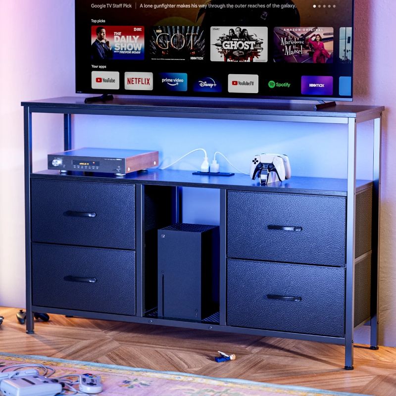 Photo 1 of **see notes**
LED Dresser TV Stand, 4 Drawers Dresser for Bedroom, TV Stand with Power Outlets for 50" TV, Entertainment Center with Storage, PU Finish, Black
