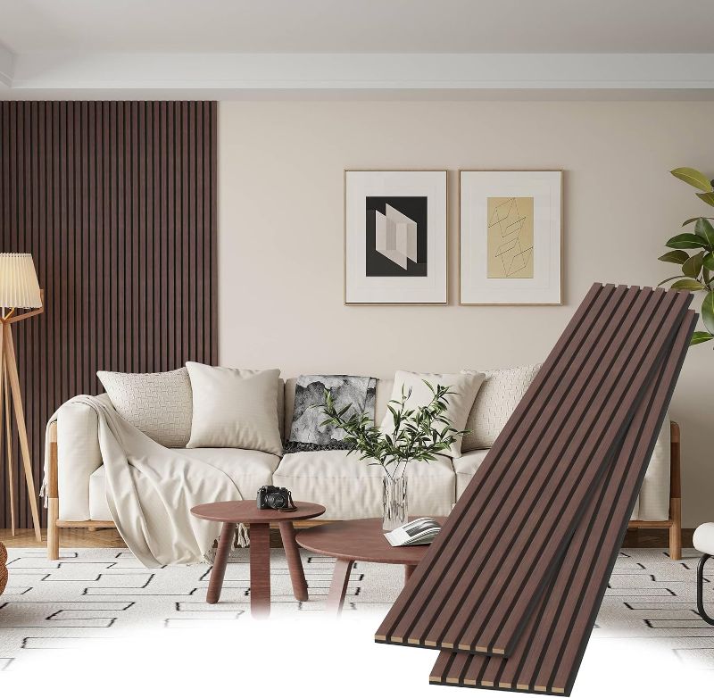 Photo 1 of Art3d 8-Pack 96 x 6in. WPC Acoustic Slat Wall Panel for Modern Interior Decor, TV Background, Living Room, Matte Black
