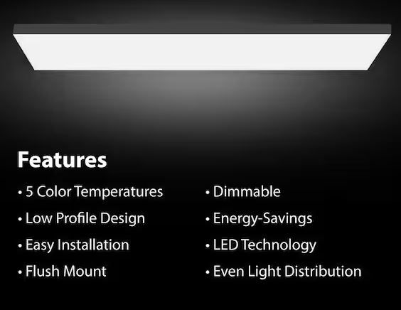 Photo 1 of 1 ft. x 4 ft. Matte Black Integrated LED 4000 Lumens Dimmable Trimless Flat Panel Flush Mount Light, Selectable 5CCT


