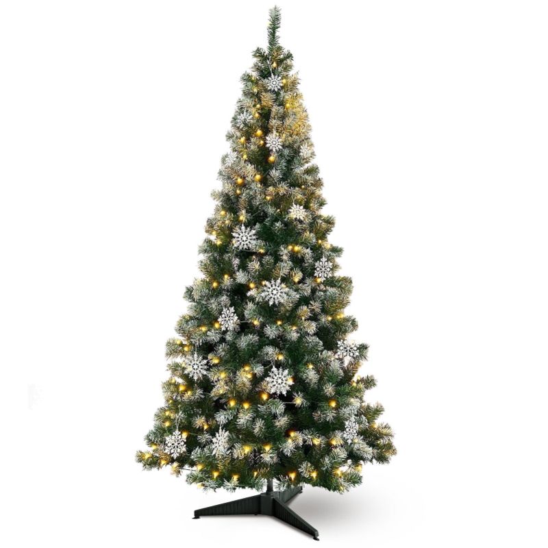 Photo 1 of Ayieyill 7.5 ft Pre-Lit Artificial Christmas Tree with 1000 Snow Sprayed Tips 300 LED Lights 36 Snowflakes Ornaments
