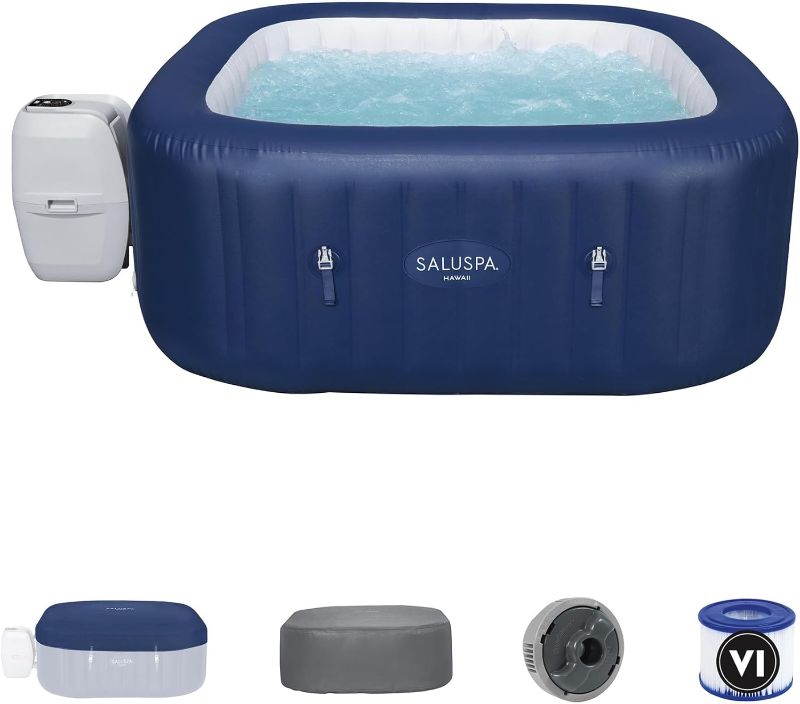 Photo 2 of ***JET ONLY***  Bestway SaluSpa Hawaii AirJet 4 to 6 Person Inflatable Hot Tub Square Portable Outdoor Spa with 140 AirJets and EnergySense Energy Saving Cover, Blue
