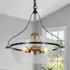 Photo 1 of 14 in. Modern 3-Light Brass Gold Chandelier Light, Black Bowl Hanging Pendant with Clear Glass Hanging Ceiling Light