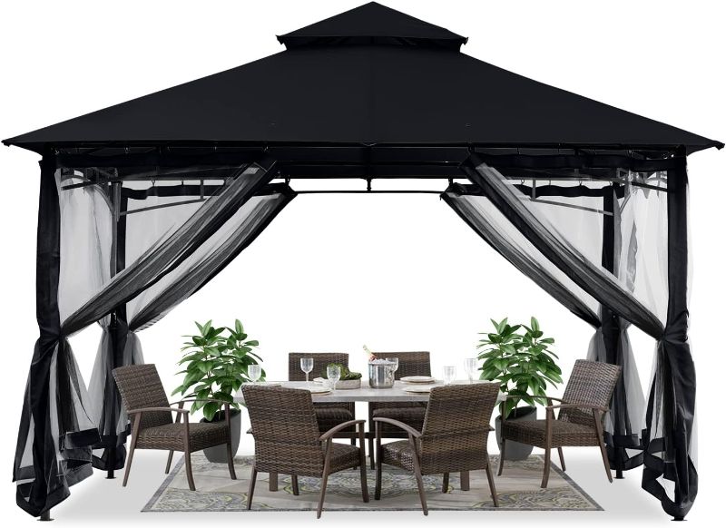 Photo 1 of ABCCANOPY Gazebos for Patios 10x10 - Outdoor Steel Frame Gazebo with Mosquito Netting for Lawn Backyard Garden Deck (Black)