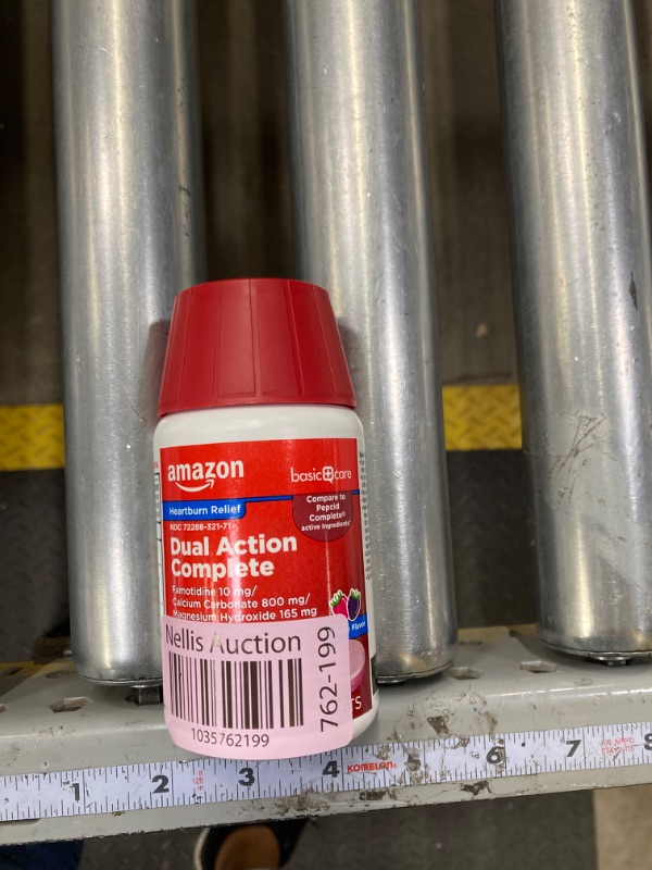 Photo 1 of Amazon Basic Care Dual Action Complete, Chewable Acid Reducer Plus Antacid Tablets, Berry Flavor, Heartburn Medicine, Acid Indigestion Relief, 50 Count