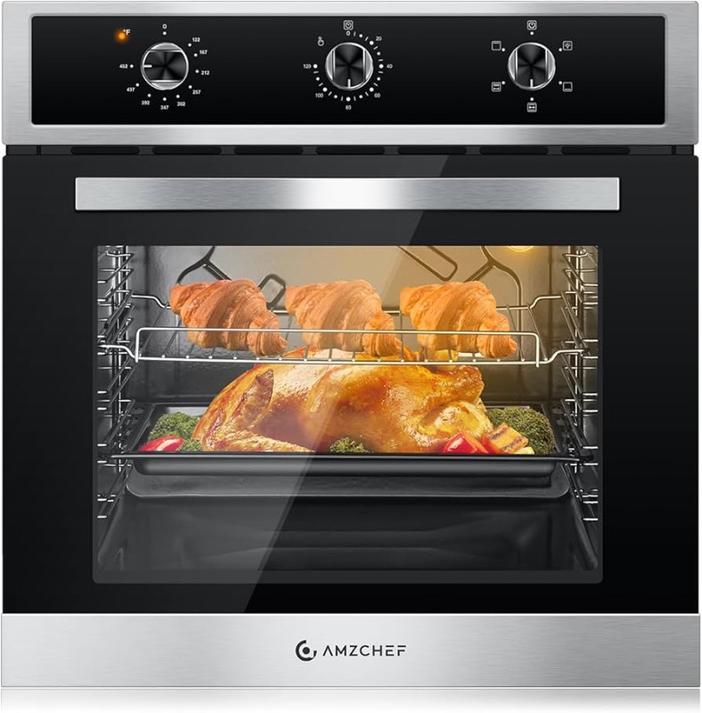 Photo 1 of ***(PARTS ONLY)***
AMZCHEF 24" Single Wall Oven, 2.65 Cu.ft. Built-in Electric Wall Oven with 5 Cooking Functions, 360° ROTATING ROTISSERIE, 2200W, Mechanical Knobs Control, Timer, Stainless Steel Wall Oven for Kitchen