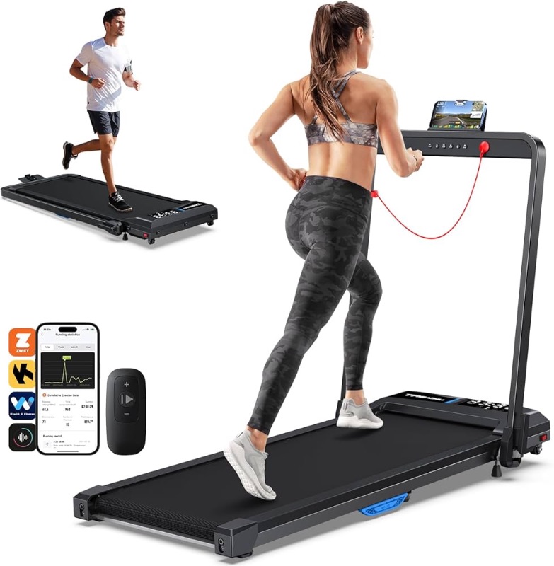 Photo 1 of 3.0 HP Foldable Portable Folding Small Treadmills for Home Office with 300 LBS Capacity, Walking Running Exercise Electric Compact Treadmill with LED Display
