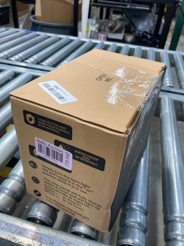 Photo 1 of Goodeco Solar Barn Light with Motion Sensor - Metal Design Waterproof Solar Outdoor Lights - 4 High Efficiency Solar Panels with Clear Glass LED Edison Bulbs, Perfect Chicken Coop Light & More (Black)