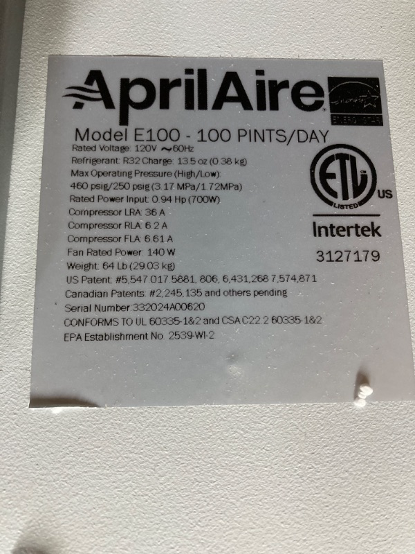 Photo 5 of ***small dent on bottom***
AprilAire E100 Pro Dehumidifier Bundle - 100 Pint Whole House Dehumidifier - Full Complete Kit - Crawl Spaces, Basements, Whole Homes, Commercial up to 5,500 sq. ft - 5 Year Warranty Included