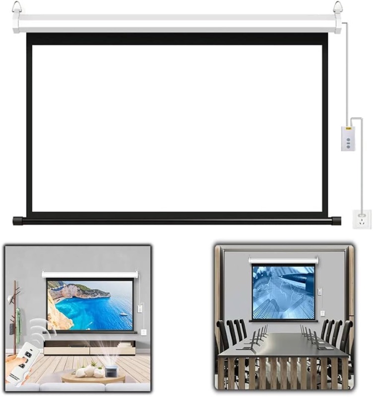 Photo 1 of 60-inch Home Theater Projection Screen with Remote Control, 4:3 16:9 HD Motorized Projector Screens, 168° Viewing Angle, 3D 4K 1080P Movie Screen (Size : Aspect Ratio 16:9)