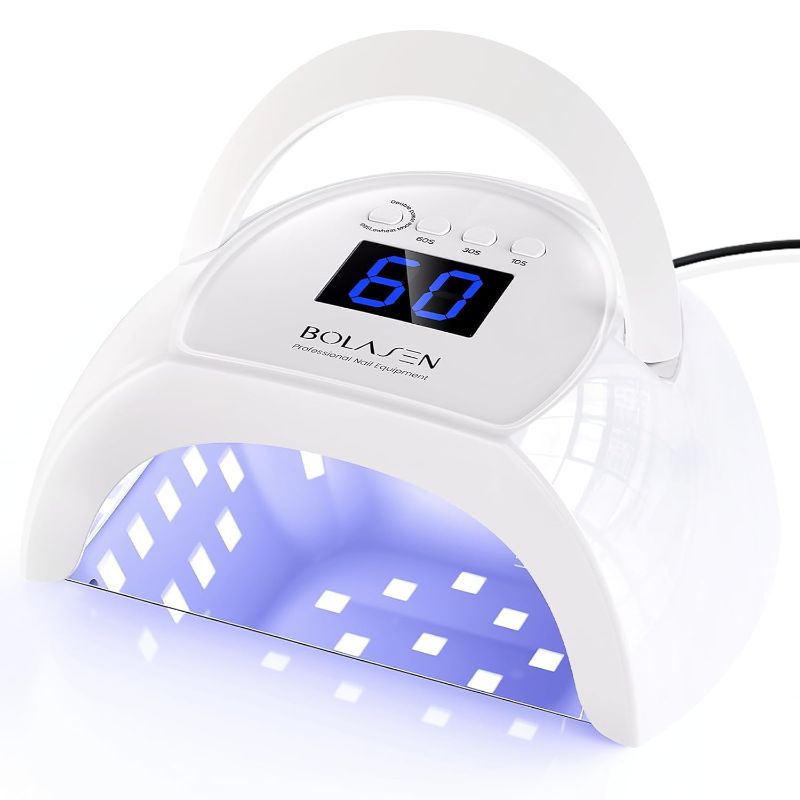 Photo 1 of BOLASEN Professional Gel UV Nail Lamp with Metal Base, True 80W LED Nail Dryer for Gel Polish, UV Light for Gel Nails, Fast Curing Lamp with 4 Timers, Auto Sensor, LED Display, i2 Plus (Plug-in White)
