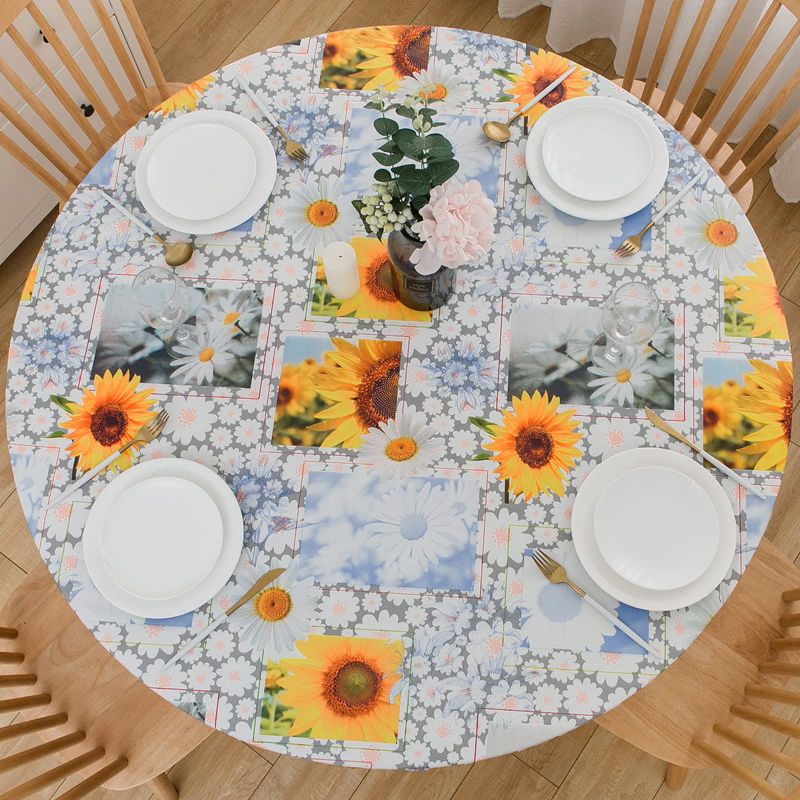 Photo 1 of ***PATTERN IS NOT THE SAME*** LIBERECOO Round Vinyl Fitted Tablecloth with Flannel Backing Elastic Edge Plastic Table Cover Waterproof Table Cloth Stain-Resistant Wipeable for 45"-56" Round Table