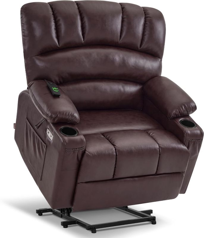 Photo 2 of ***see notes*** 
MCombo Power Lift Recliner Chair Sofa with Massage and Heat for Big Elderly People, Cup Holders, USB Ports, Side Pockets, Faux Leather R7096 (Medium-Wide, Dark Brown)
