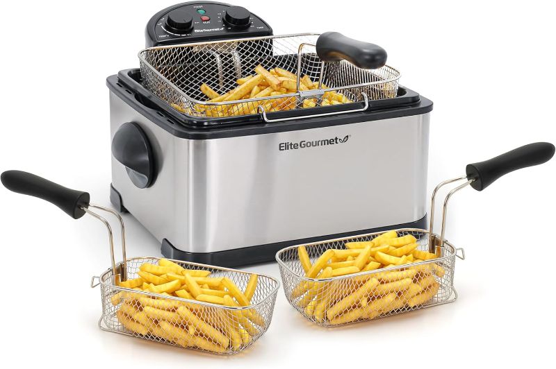 Photo 1 of 
Elite Gourmet EDF-401T Electric 4.5 Qt. / 17 Cup Immersion Deep Fryer 3-Baskets, 1700-Watt, Timer Control Adjustable Temperature, Lid with Viewing Window...