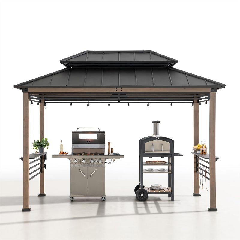 Photo 1 of 
Sunjoy Wooden Grill Gazebo with AC Power Port, 8 x 12 ft. Steel Hardtop Outdoor Gazebo for Year-Round Grilling, Cedar Framed Gazebo with Built-in Electrical...