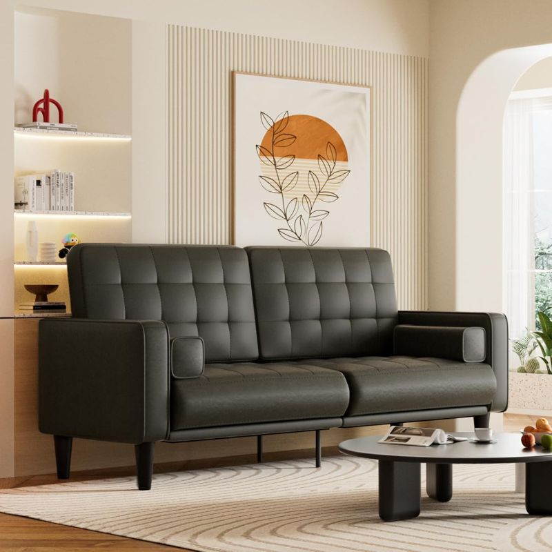 Photo 1 of 
Couchus 70” Mid-Century Modern Couch, Breathable Faux Leather Couch with Upholstered Cushions/Pillows, Loveseat Sofas & Couches, for Living Room (Black)