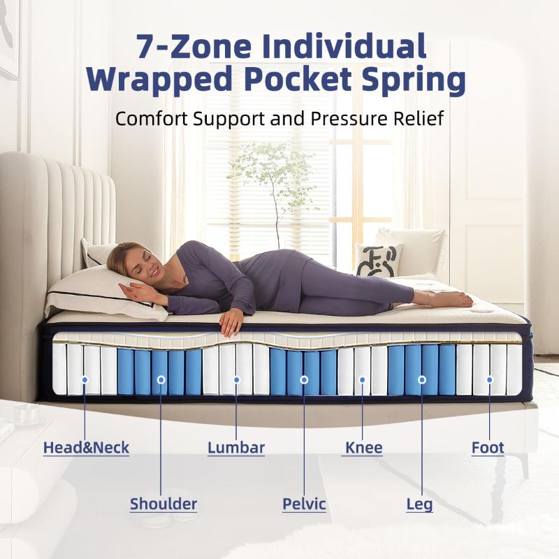 Photo 1 of 12 inch Full Size Mattress| Gel Memory Foam Pocket Coil Hybrid Mattress Full Size in a Box, for Back Pain Relief Strong Edge&Lumbar Support with...