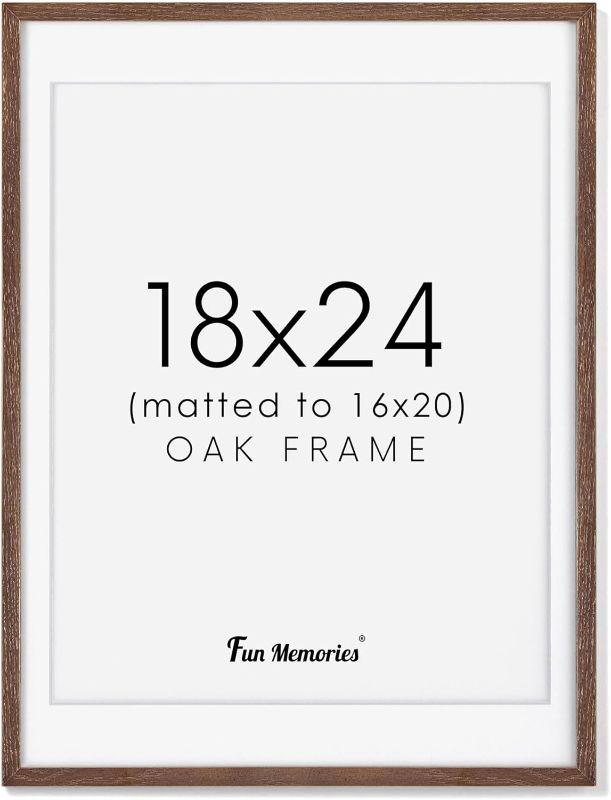 Photo 1 of 18x24 Picture Frame, Solid Oak Wood Frame 18 x 24, 18"x24" Poster Frame for Wall, 18x24 Frame with Mat to 16x20, Minimalist Rustic 18x24 Wood Frame,...