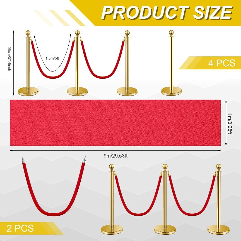 Photo 3 of (READ FULL POST) Therwen 4 Pcs Crowd Control Barriers and Red Carpet Runner Runway Rug 2 Velvet Rope Stainless Steel Stanchion Posts Queue Line Dividers with Tape for Party Wedding Hallway Events Outdoor Decorations