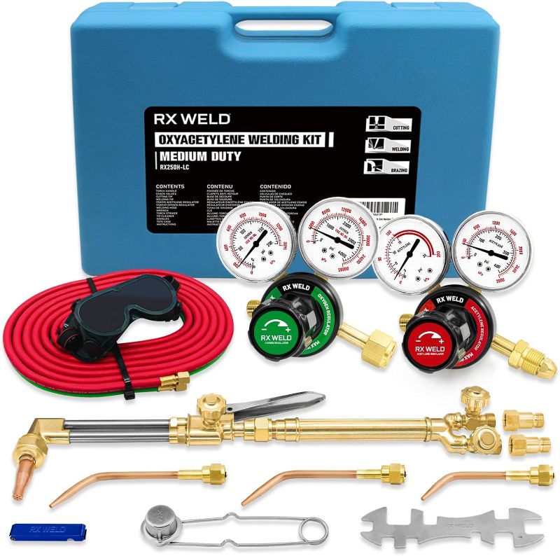 Photo 1 of *STOCK PHOTO FOR REFERENCE** RX WELD Oxygen & Acetylene Torch Kit, Gas Cutting Welding Torch Set Brazing Welder Tool Set with Check Valves, CGA540 and CGA510
