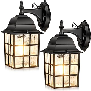 Photo 1 of (READ FULL POST) Brightever 2-Pack Dusk to Dawn Outdoor Wall Lantern, Exterior Light Fixtures Wall Mount with Photocell Sensor, Black Wall Light Waterproof, Waterfall Glass Outside Wall Sconce for Porch House Garage