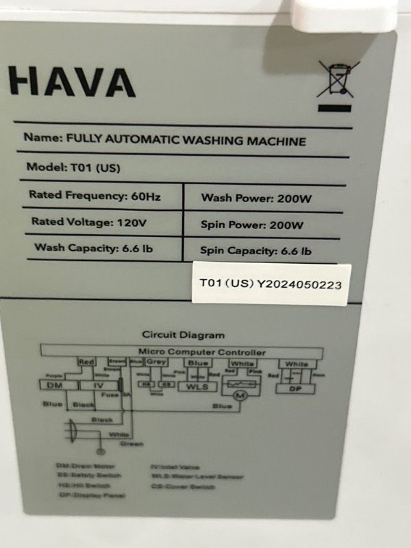 Photo 3 of *****POWERS ON ***HAVA Portable Washing Machine, Small Washer 0.8 Cu. Ft. Capacity, Fully Automatic with 8 Wash Cycles, Touch Button & LED Display, Space Saving for Apartments, Dorms, and RVs