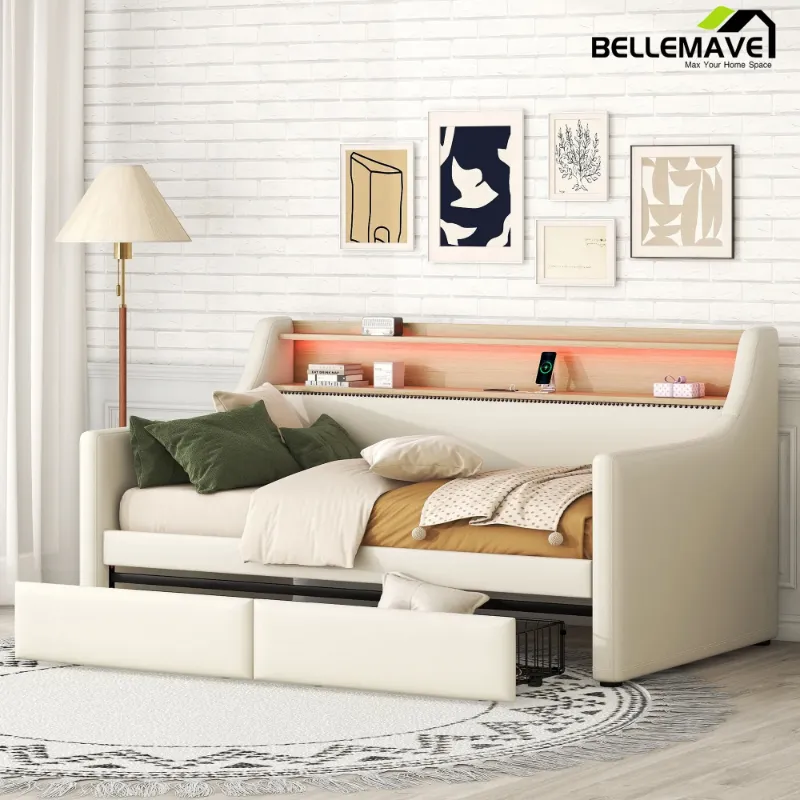 Photo 1 of ***MISSING PIECES SEE NOTES***
Bellemave Twin Size Daybed Frame with Drawers,Upholstered Daybed with Charging Station and LED Lights,Twin Sofa Bed with Storage Headboard for Bedroom,Living Room,Guest(Beige)