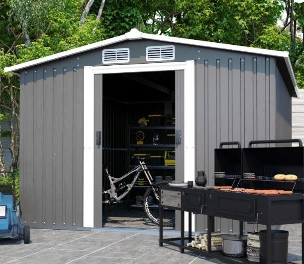 Photo 1 of 10x8ft Outdoor Metal Storage Shed with Lock for Garden, Patio, and Lawn – Rust-Resistant, Waterproof, and Lockable for Tool Storage
