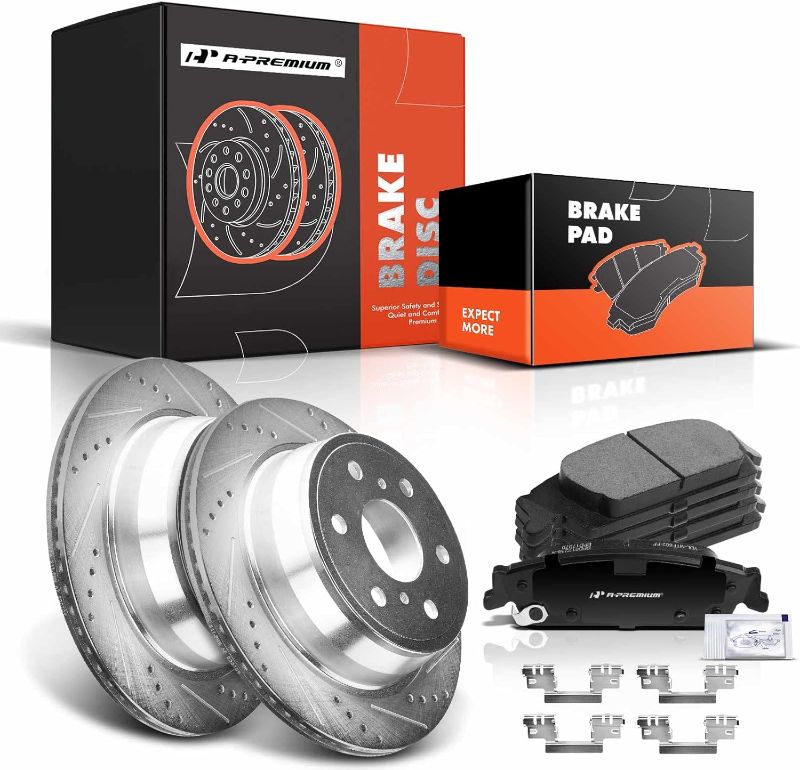 Photo 1 of A-Premium 13.58 inch (345mm) Rear Disc Brake Rotors + Ceramic Pads Kit Compatible with Select Cadillac, Chevy and GMC Models - Silverado Sierra 1500 2014-2019, Escalade, Suburban, Tahoe, Yukon 15-20