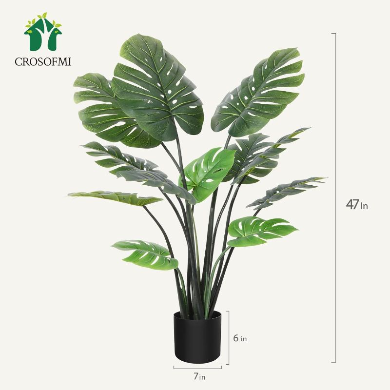 Photo 1 of (READ FULL POST) CROSOFMI Artificial Monstera Deliciosa Plant 47" Fake Tropical Palm Tree, Perfect Faux Swiss Cheese Plants in Pot for Indoor Outdoor House Home Office Garden Modern Decoration Housewarming Gift