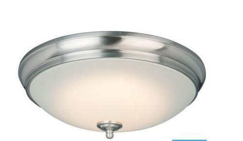 Photo 1 of 13 in. 60-Watt Equivalent Brushed Nickel Integrated LED Flush Mount with White Glass Shade
