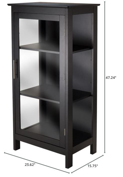 Photo 4 of (READ FULL POST) Poppy Display Curio Cabinet with Glass Door Wood/Black - Winsome: Tempered Glass, 3 Fixed Shelves, Metal Handle