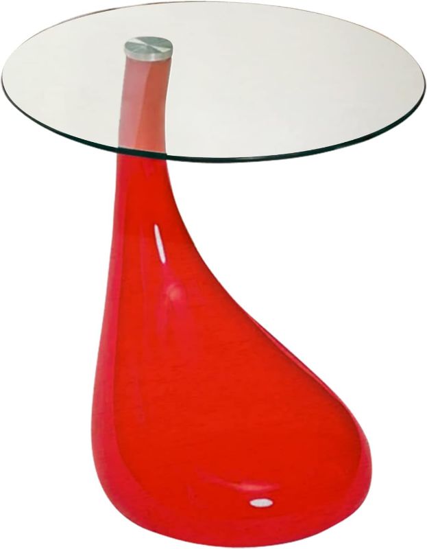 Photo 1 of ( only glass top ) Fab glass and mirror L x18 w red tear drop side table with round glass top 