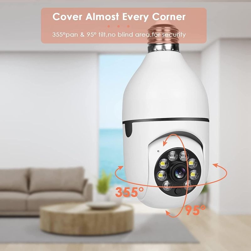 Photo 1 of  Light Bulb Security Camera 2.4GHz & 5G WiFi Outdoor, 1080P E27 Light Socket Security Camera, Indoor 360° Home Security Cameras, Full Color Day and Night, Smart Motion Detection 