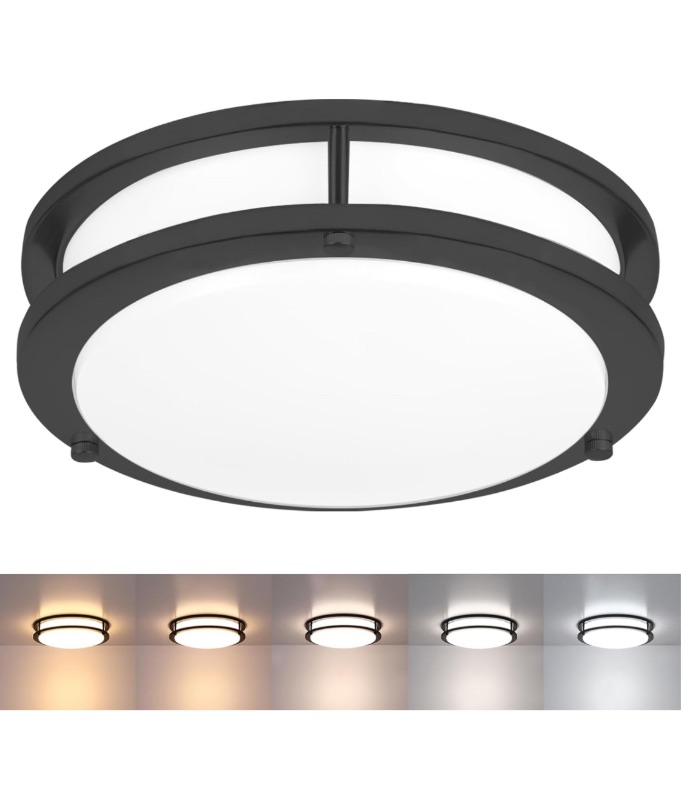 Photo 1 of Black Ceiling Light Fixture, 10.31 Inch Flush Mount Light Fixture, 17W Ceiling Lighting for Closet Bedroom Kitchen Bathroom, 2700K/3000K/3500K/4000K/5000K Adjustable Ceiling Lights, ETL Listed